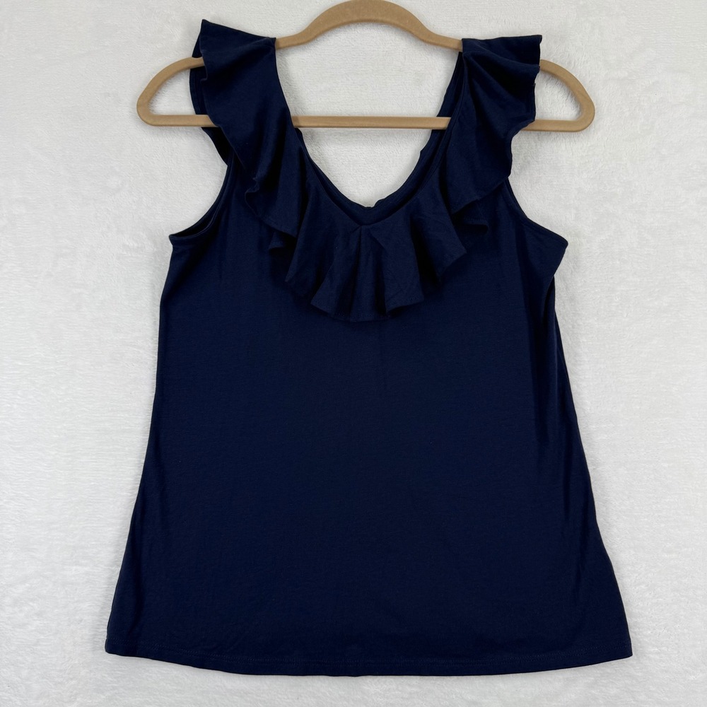 Lilly Pulitzer Navy Blue Ruffle V-Neck Pima Cotton Modal Tank Top XS 5547